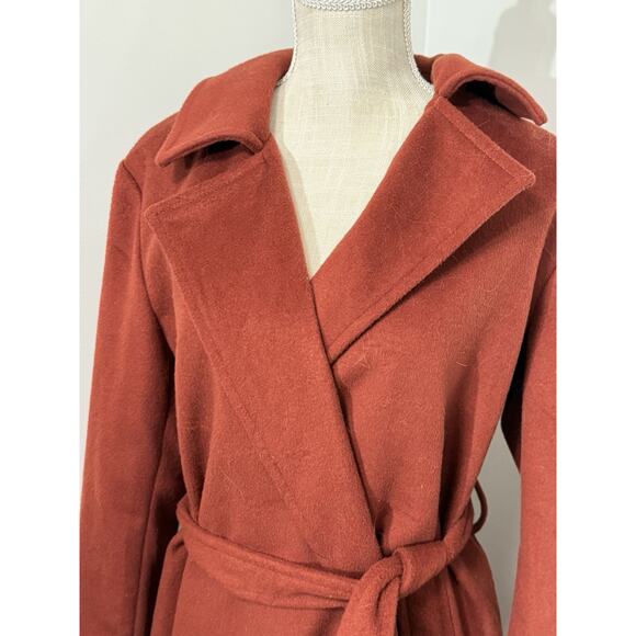 Free People Sierra Slouchy Belted Long Wool Coat RUST BROWN Red Orange Medium - Picture 2 of 4